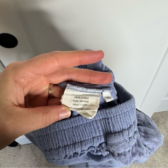 TOAST 100% Cotton Purple Blue Drawstring Ankle Crop Lagenlook Minimalist Pant - Picture 6 of 6